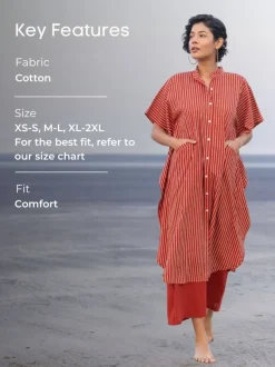 Set of 2 - Brahmi Cotton Kaftan Shirt Dress & Palazzo Pants