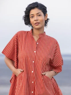 Set of 2 - Brahmi Cotton Kaftan Shirt Dress & Palazzo Pants