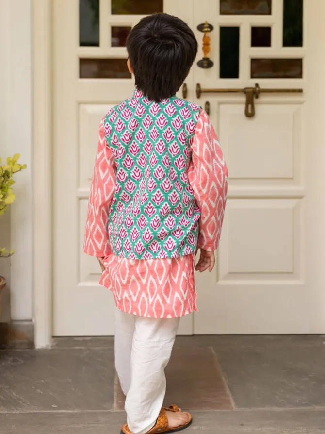 Set of 3 - Dev Organic Cotton Long Kurta with Jacket