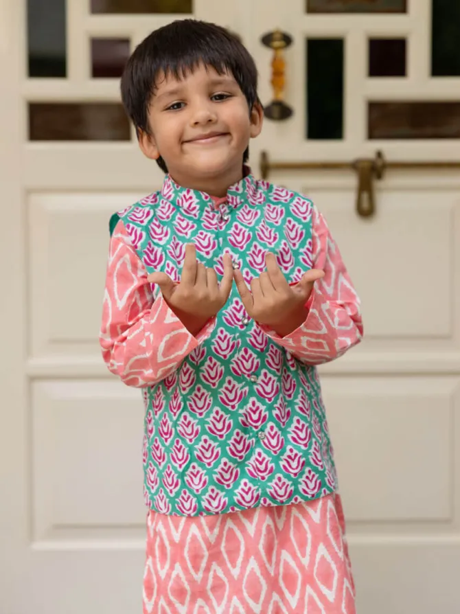 Set of 3 - Dev Organic Cotton Long Kurta with Jacket