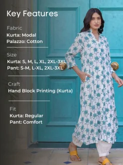 Set of 2 - Dhwani Block Printed Kurta and Lantern Pants