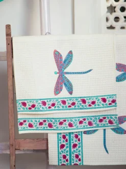Set of 2 - Dragonfly Block Printed Waffle Hand Towels