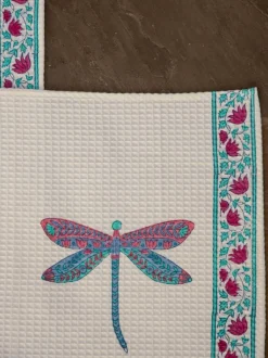 Set of 2 - Dragonfly Block Printed Waffle Hand Towels
