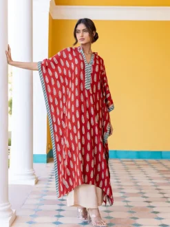 Set of 2 - Durga Bagru Kaftan Kurta and Palazzo