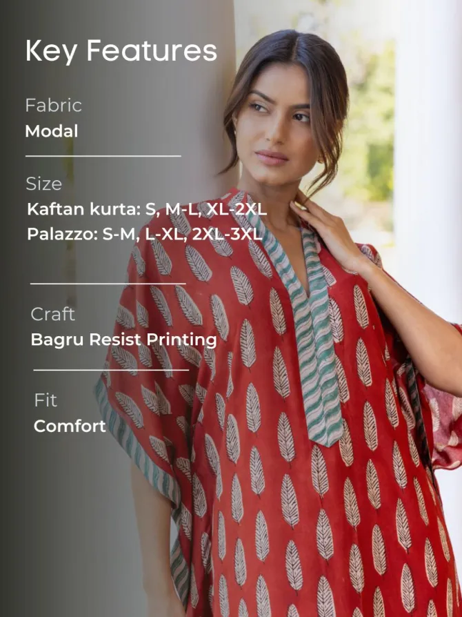 Set of 2 - Durga Bagru Kaftan Kurta and Palazzo