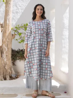 Set of 2 - Evelyn Hand Block Printed Kurta and Palazzo