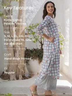 Set of 2 - Evelyn Hand Block Printed Kurta and Palazzo