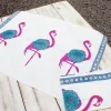 Set of 2 - Flamingo Block Printed Waffle Hand Towels