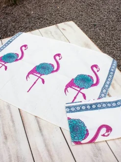 Set of 2 - Flamingo Block Printed Waffle Hand Towels