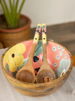 Set of 3 - Flower Melody Salad Bowl With Serving Spoons