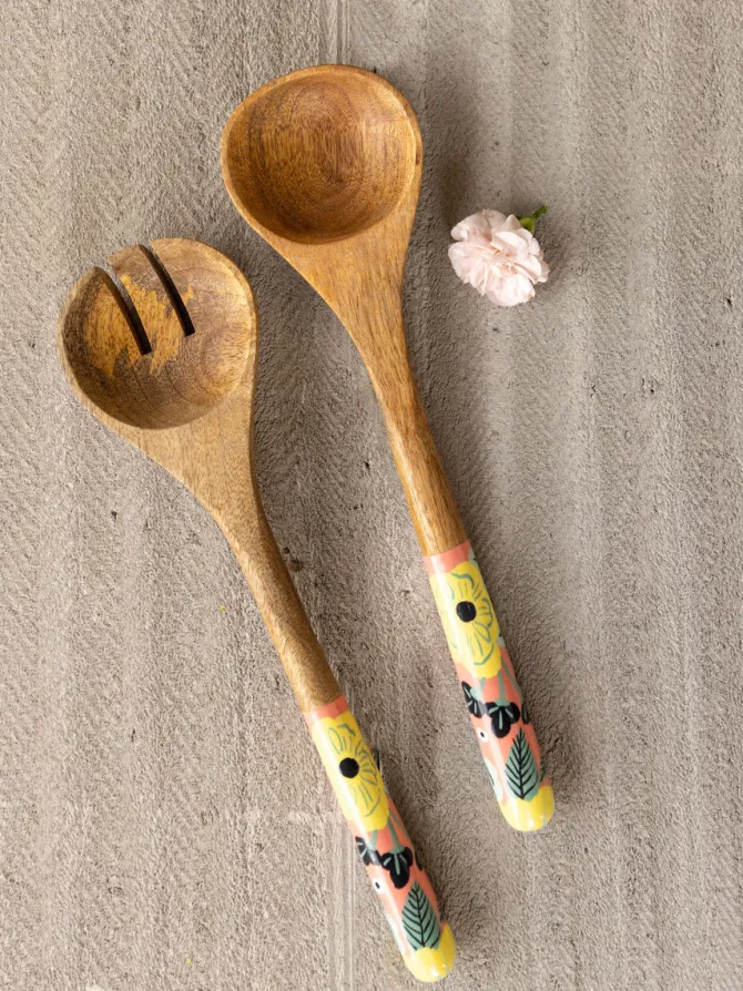 Set of 3 - Flower Melody Salad Bowl With Serving Spoons
