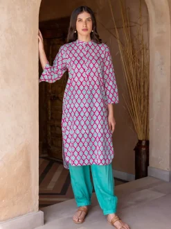 Set of 2 - Gayatri Block Printed Kurta and Lantern Pants