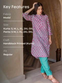 Set of 2 - Gayatri Block Printed Kurta and Lantern Pants