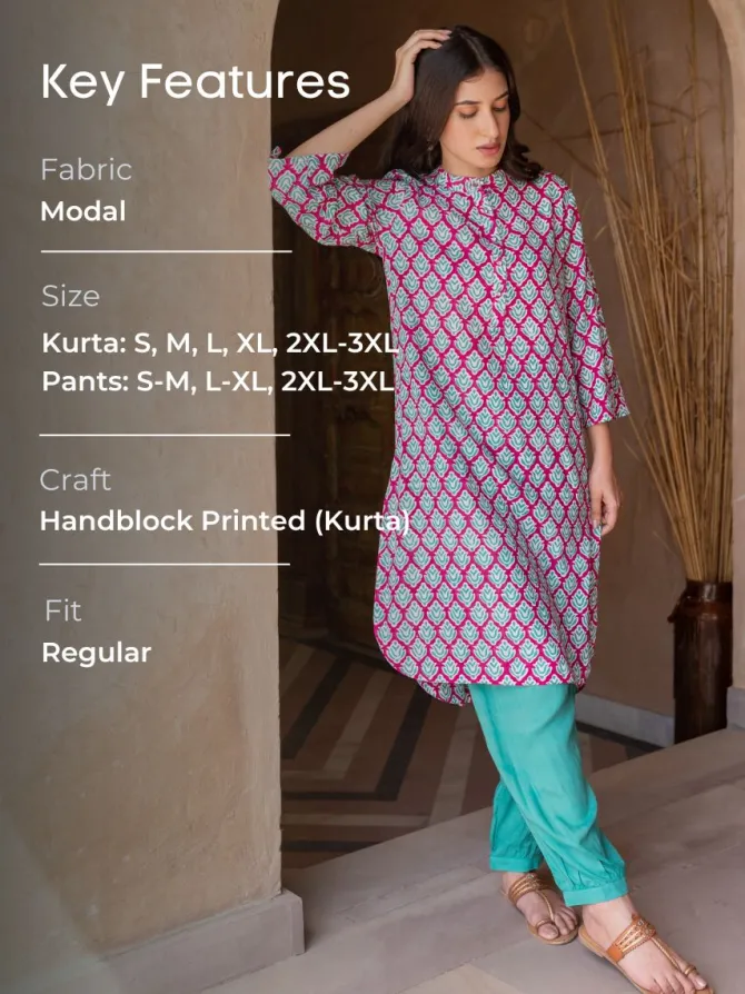 Set of 2 - Gayatri Block Printed Kurta and Lantern Pants