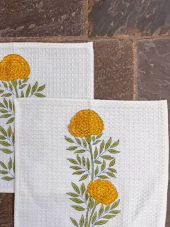 Set of 2 - Golden Bloom Block Printed Face Towels