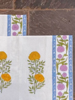Set of 2 - Golden Bloom Block Printed Hand Towels