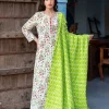 Set of 3 - Gulnaz Cotton Kurta, Palazzo and Dupatta