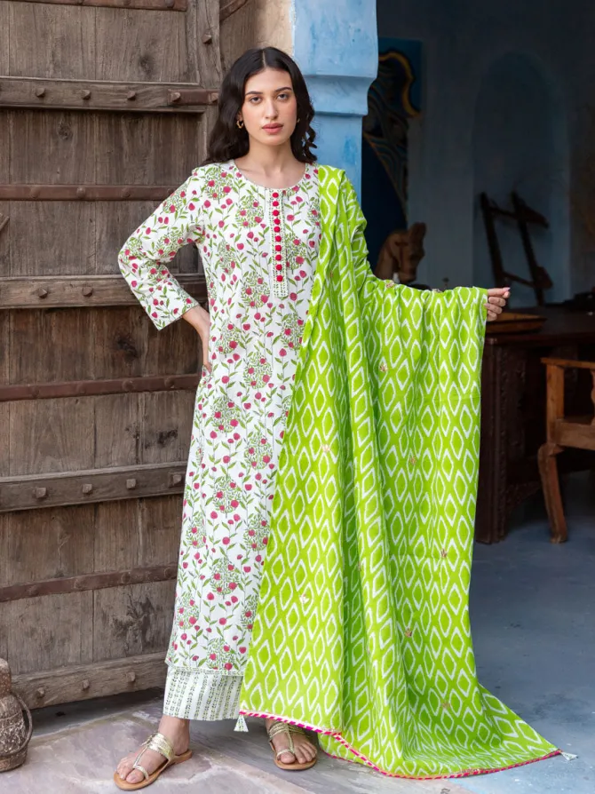 Set of 3 - Gulnaz Cotton Kurta, Palazzo and Dupatta