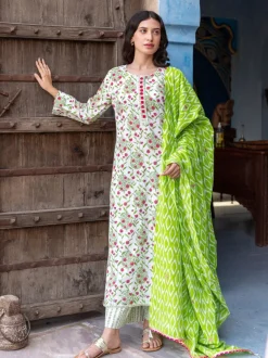 Set of 3 - Gulnaz Cotton Kurta, Palazzo and Dupatta