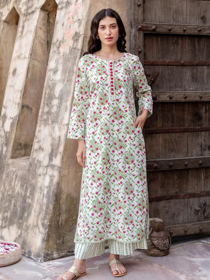 Set of 3 - Gulnaz Cotton Kurta, Palazzo and Dupatta