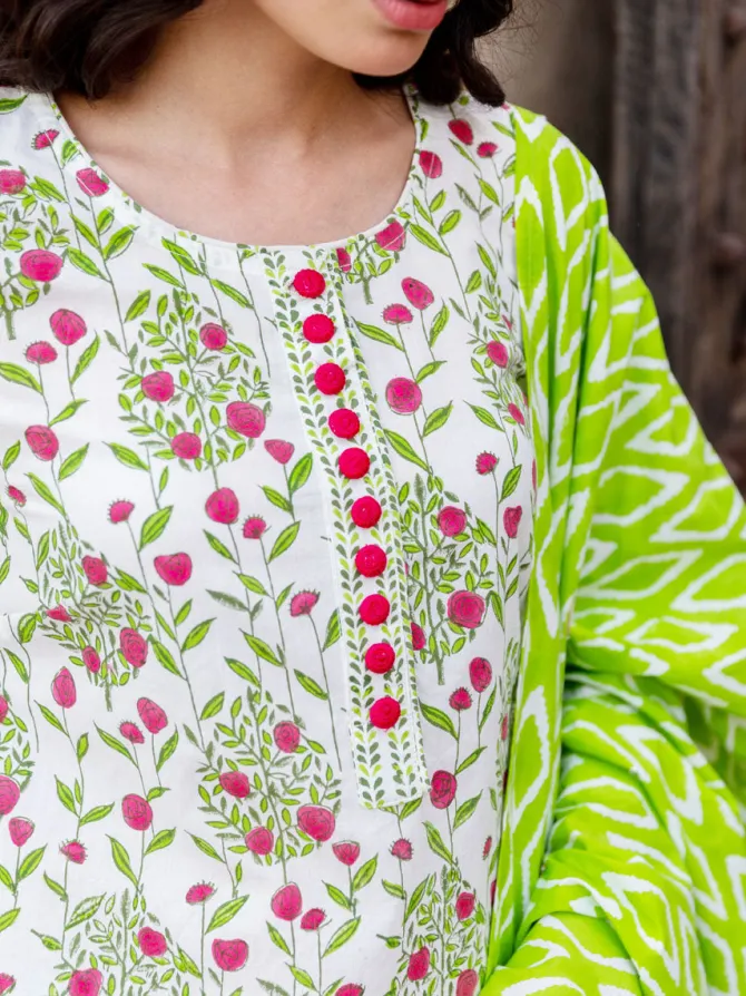 Set of 3 - Gulnaz Cotton Kurta, Palazzo and Dupatta