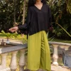 Set of 2 - Hannah Black Top and Wrap-Around Pants