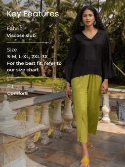 Set of 2 - Hannah Black Top and Wrap-Around Pants