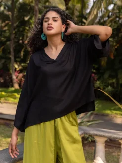 Set of 2 - Hannah Black Top and Wrap-Around Pants