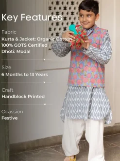 Set of 3 - Hrishi Organic Cotton Long Kurta with Jacket
