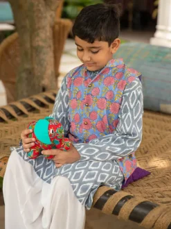 Set of 3 - Hrishi Organic Cotton Long Kurta with Jacket
