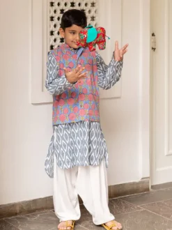 Set of 3 - Hrishi Organic Cotton Long Kurta with Jacket