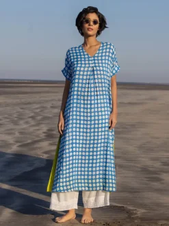 Set of 2 - Iris Blue Polka Kaftan and Palazzo Pants