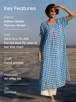 Set of 2 - Iris Blue Polka Kaftan and Palazzo Pants