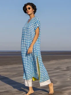 Set of 2 - Iris Blue Polka Kaftan and Palazzo Pants