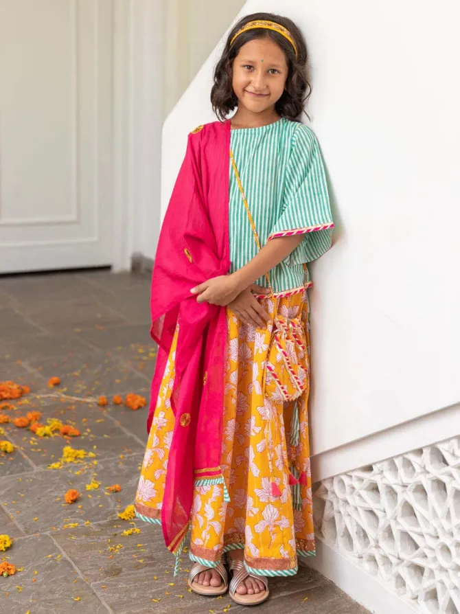 Set of 3 - Kashish Block Printed Cotton Lehanga