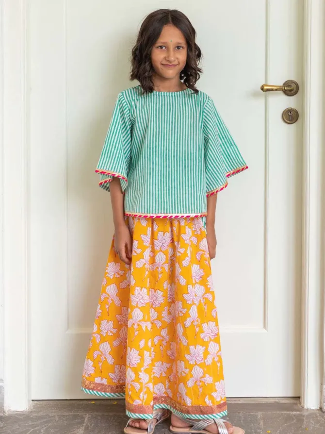 Set of 3 - Kashish Block Printed Cotton Lehanga