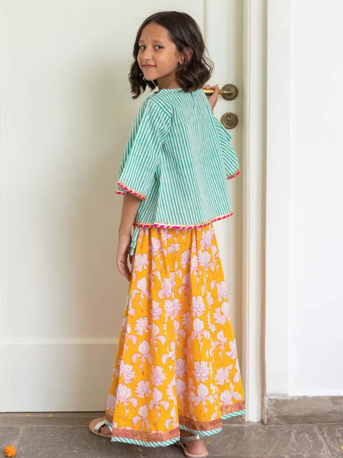 Set of 3 - Kashish Block Printed Cotton Lehanga