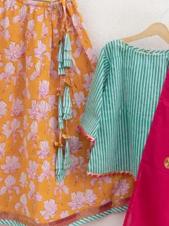 Set of 3 - Kashish Block Printed Cotton Lehanga