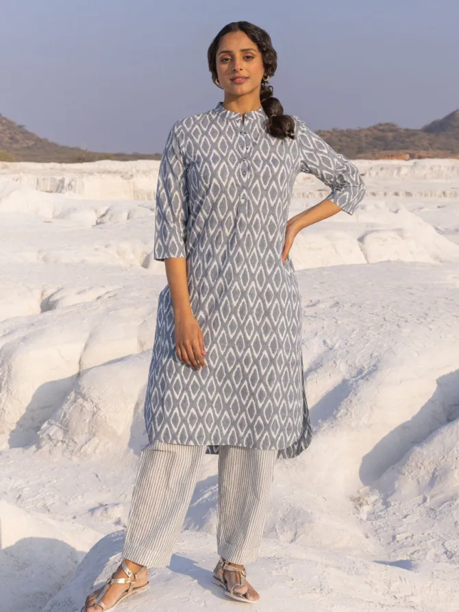 Set of 2 - Kesha Grey Cotton Kurta and Pants