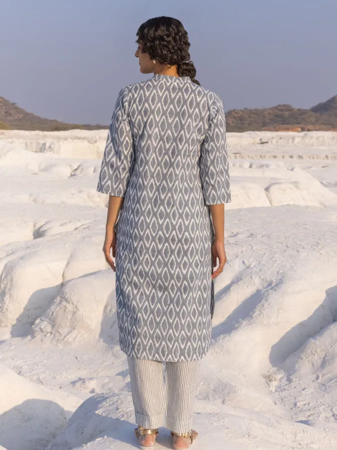Set of 2 - Kesha Grey Cotton Kurta and Pants