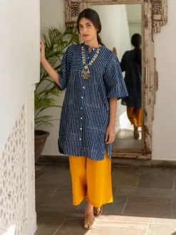 Set of 2 - Keya Indigo Cotton Tunic and Palazzo
