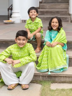 Set of 3 - Lilly Block Printed Cotton Lehanga