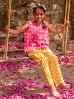 Set of 2 - Linda Organic Cotton Block Printed Top & Pants Set