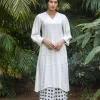Set of 2 - Megan Long White Kurta and Wrap-Around Pants