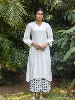 Set of 2 - Megan Long White Kurta and Wrap-Around Pants