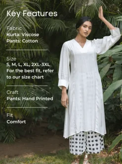 Set of 2 - Megan Long White Kurta and Wrap-Around Pants