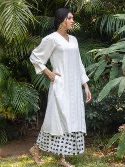 Set of 2 - Megan Long White Kurta and Wrap-Around Pants