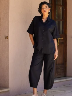 Set of 2 - Midnight Black Cotton Shirt & Pants