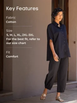 Set of 2 - Midnight Black Cotton Shirt & Pants