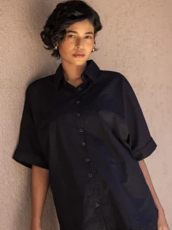 Set of 2 - Midnight Black Cotton Shirt & Pants